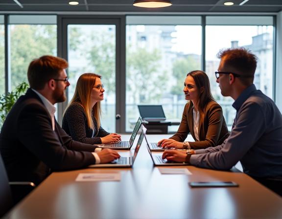 Das Gründerteam von ATPass in einer Besprechung in ihrem Büro in Graz.
